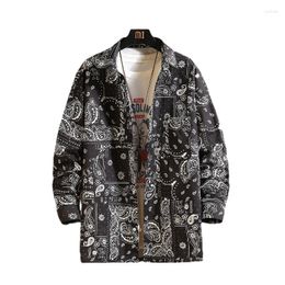 Chemises décontractées pour hommes printemps et automne marque de jeunesse rue japonaise manteau Vintage fleur de cajou pendentif imprimé complet chemise à manches longues ample