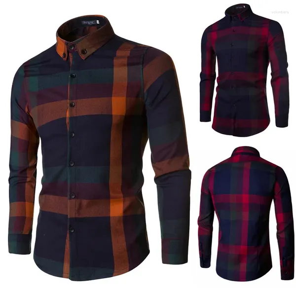 Camisas casuales para hombres Primavera y otoño Juventud a cuadros Versión coreana Slim Fit Camisa cepillada de manga larga Tendencia