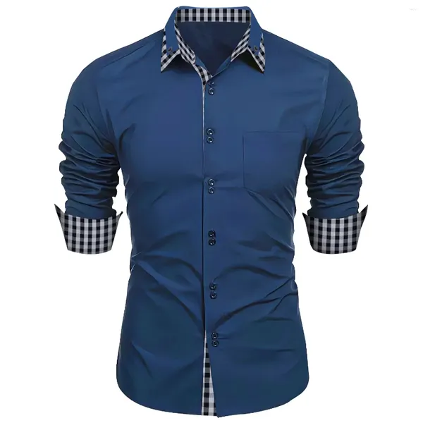 Chemises décontractées pour hommes printemps et automne 2024 Double revers boutonné haut slim mode patchwork couleur unie haute rue Shir