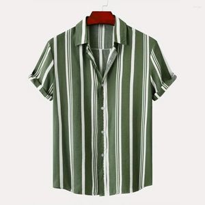 Chemises décontractées pour hommes printemps et été pour les vacances minces à manches courtes hauts à revers rayé Style de motif imprimé