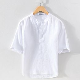 Chemises décontractées pour hommes printemps et été lin fendu à manches courtes pull chemise pour chinois col debout jeunes hommes