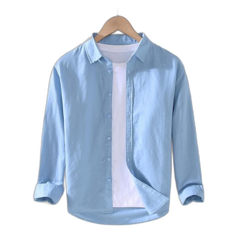 Men's Casual Shirts Spring And Summer Linen White Long Sleeved Shirt Cotton Business