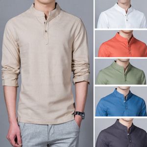 Chemises décontractées pour hommes printemps et été simple chemise à manches longues grande taille coton et lin