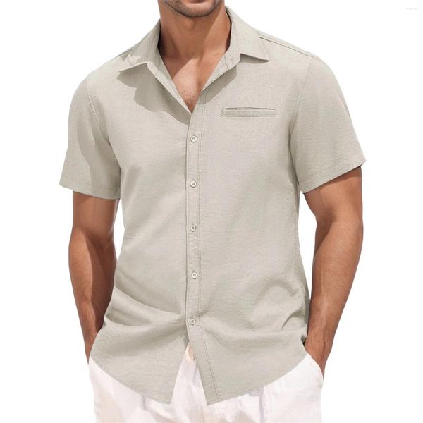 Camisas casuales para hombres Camisa de color sólido de primavera y verano Botón de cárdigan de algodón suave Botón de manga corta Top de negocios Playeras para hombres