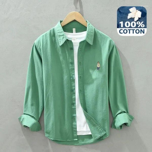 Camisas casuales para hombres primavera bordado otoño bordado de manga larga camisa sólido color de color marty versátil ropa masculina ropa masculina