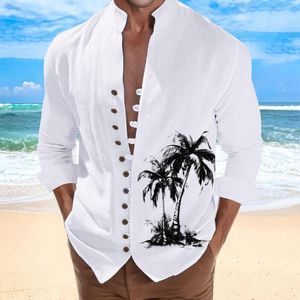 Chemises décontractées pour hommes printemps automne cocotier Hawaii chemise à manches longues couleur unie col montant Style grande taille 2023