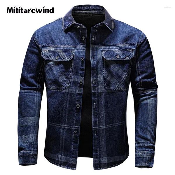 Camisas casuales para hombres primavera otoño denim hombres a cuadros camisa de jeans masculino manga larga azul azul negro ropa de hombre gran tamaño l-5xl