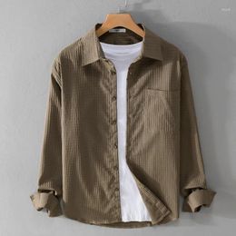 Camisas casuales para hombres Primavera Otoño Moda Marca Poliéster Bolsillo Cardigan Manga larga para hombres Ropa de negocios suelta Tops