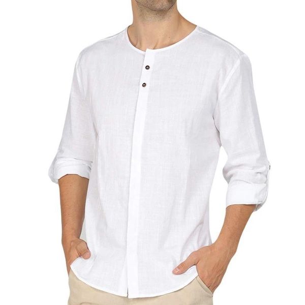 Chemises décontractées pour hommes Printemps Automne Mode Rétro Coton Lin Chemise Blanc Cardigan À Manches Longues TopMen