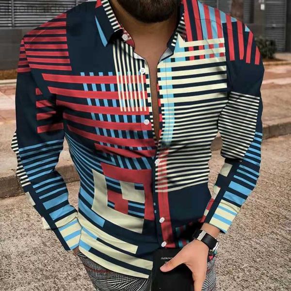 Camisas casuales de los hombres Primavera Otoño Moda Hombres Tops Camisa estampada Casual Slim Turn-Down Collar de manga larga de lujo Royal Golden Shirt para ropa masculina L230721