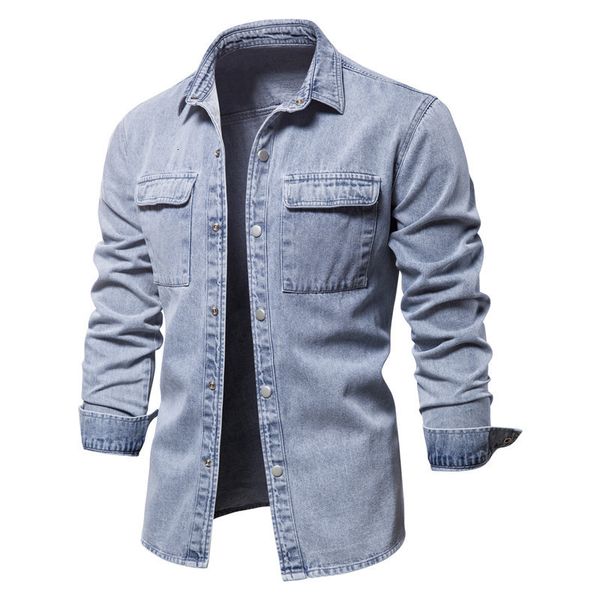 Chemises décontractées pour hommes printemps automne haute qualité Denim hommes à manches longues coupe revers personnalité poche noir bleu lavé plus la taille 3XL 230221