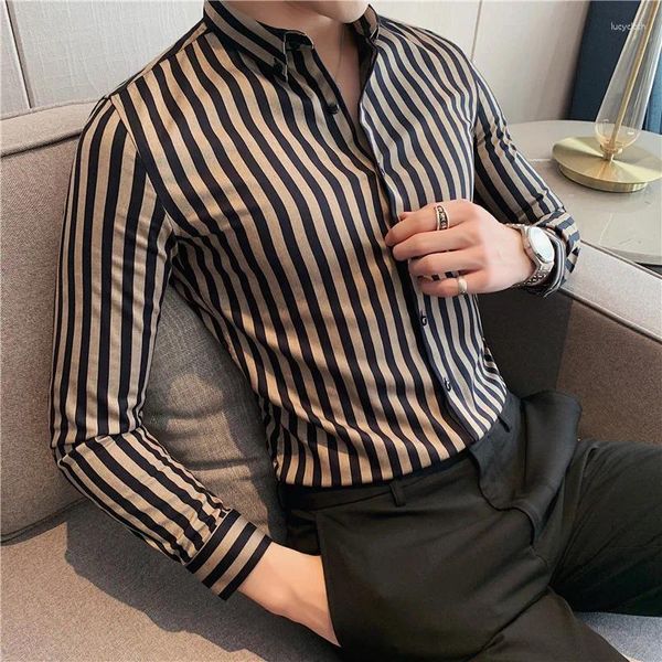 Camisas casuales para hombres Primavera Otoño Camisa a rayas de manga larga Slim Fit Vestido formal clásico con botones de negocios