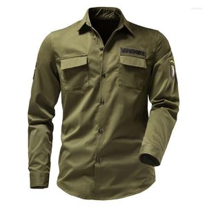 Casual shirts voor heren lente herfst heren lading met patches militaire stijl met lange mouwen shirt buitentactische gevechts tops