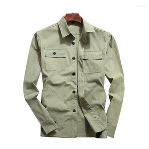 Casual shirts voor heren Spring herfst Heren Vintage Motorfiets Shirt Militaire goederen Mannen Mannen Lange mouw Katoen Dunne Solid Color Top