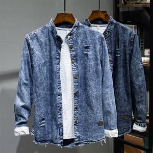 Chemises décontractées pour hommes Printemps Automne Hommes Vêtements Mode Vintage Lavé Tie-Dye Denim Chemise Mâle Broderie Personnalité Streetwear Jeans Chemise