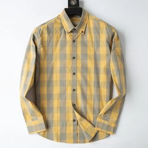 Chemises décontractées pour hommes Printemps Automne Hommes Manches longues Design de luxe Check Coton Classique Qualité Top Plus d'images de style