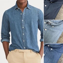 Chemises décontractées pour hommes Printemps Automne Hommes Petit Cheval Qualité Coton Denim Homme Camisa Masculina Manches Longues Brodé Alligator TopMen's