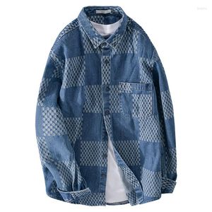 Chemises décontractées pour hommes printemps automne hommes à manches longues chemise en jean mode grand Plaid hommes beau jeunesse veste ample Jean