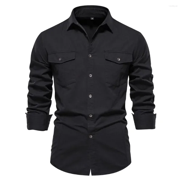 Camisas casuales para hombres Primavera Otoño Estilo militar Camisa de bolsillo de algodón para hombres Ropa de manga larga delgada de color sólido