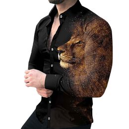 Chemises décontractées pour hommes Printemps Automne Social Hommes Streetwear TurnDown Col Chemise Lion Imprimer Manches Longues Tops Vêtements Herren Hemd 230822