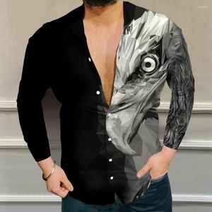 Camisas casuales para hombres Spring Autumn Social Men Turn-Down Collar Botoned Shirt 3D Manga larga Tops Cardigan de ropa para hombres