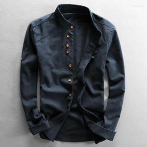 Chemises décontractées pour hommes printemps automne de style japonais solide coton coton support de support à manches longues à manches longues