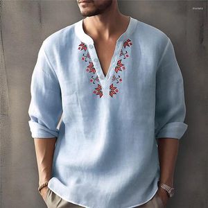 Chemises décontractées pour hommes Printemps / Automne Vintage Tribal Motif ethnique Chemise à manches longues Pull Col en V profond