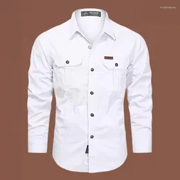 Camisas casuais masculinas primavera carga para homens manga longa algodão de alta qualidade camisa militar marca roupas blusa preta