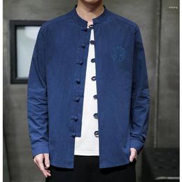 Chemises décontractées pour hommes Printemps Style chinois Coton Lin Base Chemise à manches longues Rétro Tang Costume Grande Taille M-5XL