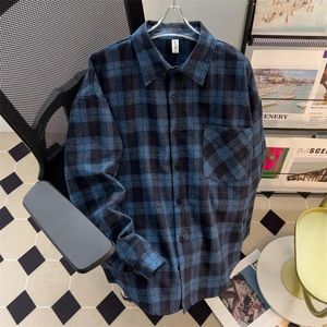 Chemises décontractées pour hommes Vêtements de printemps Pull de luxe Texture Plaid Revers Coréen Vintage Manches longues Premium Check M-2XL