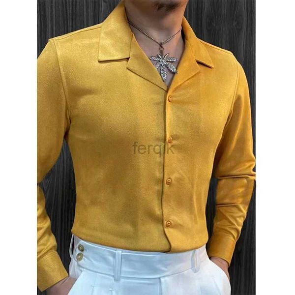 Chemises décontractées pour hommes Spring Cuban Coll Long Manche à manches longues pour hommes British Luxury Couleur solide Robe formelle Camisa Hombre 24416