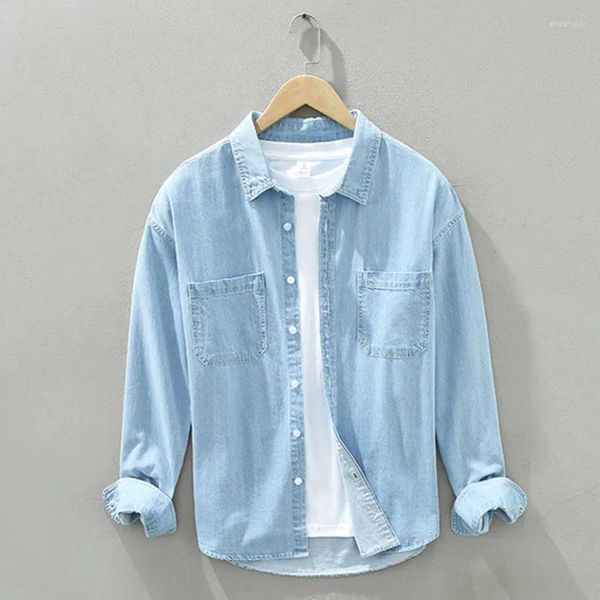 Chemises décontractées pour hommes Chemise en denim de printemps Hommes Coton Vintage Jeans à manches longues Mâle Vêtements d'extérieur en vrac Streetwear Noir Bleu