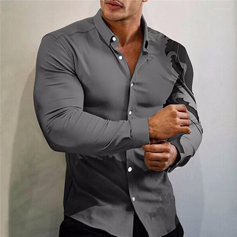 Mäns casual skjortor vårmode för män bladtryck överdimensionerad långärmad knapp topp herr klädstrand kamiser y blus lyx