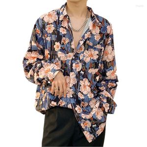 Casual shirts voor heren Spring Flower Print Strand Mannen Lange mouwen Shirt Shirt Seedide Vakantiekleding Mannelijke vakantie Loose bloemen tops