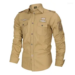 Chemises décontractées pour hommes Printemps Chemise militaire à manches longues Coton Armée Automne Haute Qualité Cargo Camiseta Masculina Robe de base masculine