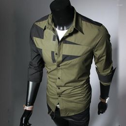 Casual herenoverhemden Lente Heren Splicing herenoverhemd met lange mouwen Jurk Kleding Camisa Masculina Hombre 3XL