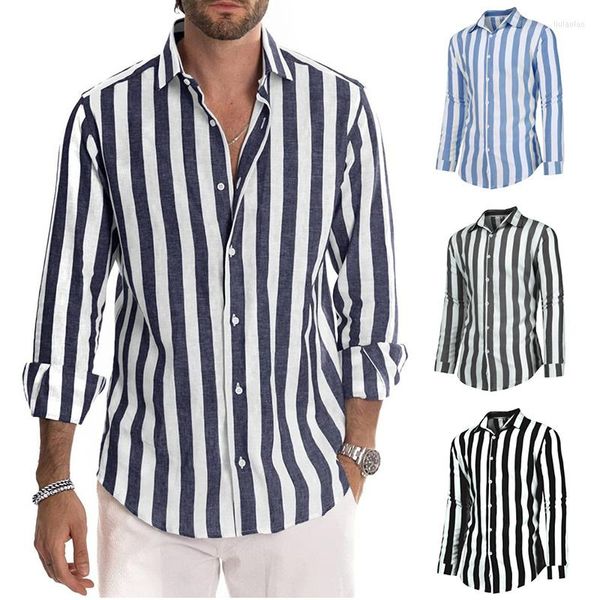 Camisas informales para hombre, blusas a rayas de primavera para hombre, blusas sociales de manga larga para vestido ajustado, camisa elegante para hombre, ropa superior Normal para hombre