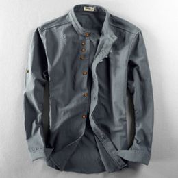 Chemises décontractées pour hommes Printemps Chemise pour hommes Japon Style Vintage Premium Lin Collier Slim Fit Simple Boutonnage Simple Design Mode 230830