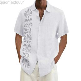 Heren Casual Shirts Voorjaar Nieuw Heren Ramee Casual Temperament Gedrukt Shirt met korte mouwen L230721