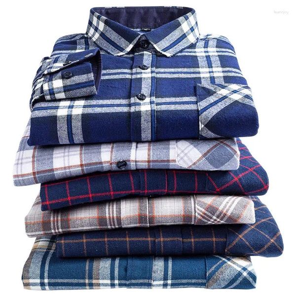 Chemises décontractées pour hommes chemises de printemps hommes en coton plaid flanelle quotidienne de bureau doux réconfort régulier en ajustement coréen streetwear manchere