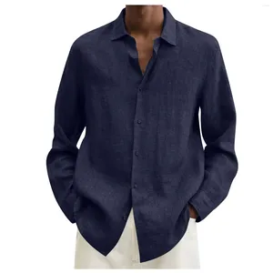 Chemises décontractées pour hommes printemps été coton lin chemisier couleur unie à manches longues lâche mince vêtements capote