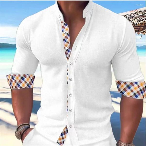 Chemises décontractées pour hommes Printemps Été Coton Lin Chemise Mode Bouton Splice Stripe Designer Hawaii Simple Confortable Doux Pour Hommes