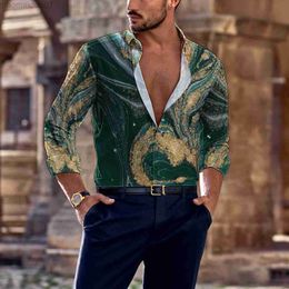 Heren Casual Shirts Lente Zomer Modieus Nieuw Shirt met lange mouwen voor heren HD 3D Printing Gilded Line Business Leisure Party Hawaiian Harajuku Shirt L230721