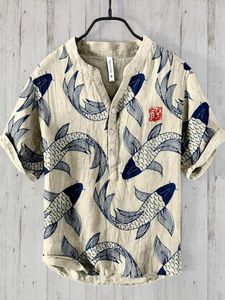 Chemises décontractées pour hommes printemps / été masculin indépendant Station de loisirs Modèle de poisson Hawaiian Style Imprimé Mens Top Y240506