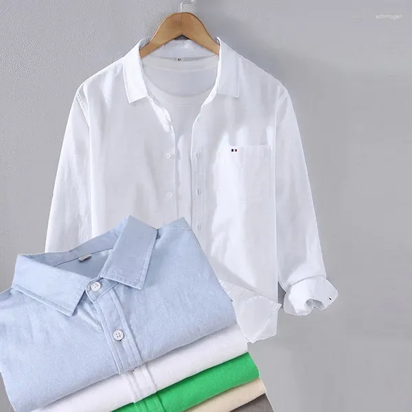 Chemises décontractées pour hommes Printemps Chemise à manches longues supérieure 75% coton 25% lin Poche poitrine boutonnée Polo de billard polyvalent