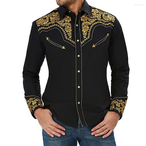 Camisas casuales para hombres Primavera Vintage Impreso para hombres Manga larga suelta Botón delgado Vestido Camisa Blusa Tops Ropa para hombre