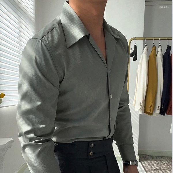 Camisas informales para hombre, primavera, resistente a las arrugas, a cuadros de pájaros, camisa con cuello cubano oscuro, esmoquin de tendencia británica de negocios para hombres