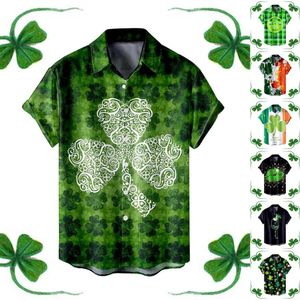 Casual overhemden voor heren St-Patrick-Day Grafisch overhemd met groene lip Ierse nationale dag Hombre Blouses Tops met korte mouwen Revers-hals camisa's
