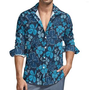 Chemises décontractées pour hommes St Patricks Day Streetwear Shirt Male Blue Shamrock Print Spring Vintage Blouses Long Sleeve Custom Oversized Tops