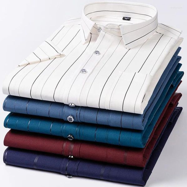 Chemises décontractées pour hommes estampage Stretch couleur unie chemise à manches courtes à la mode affaires sans fer professionnel hommes vêtements
